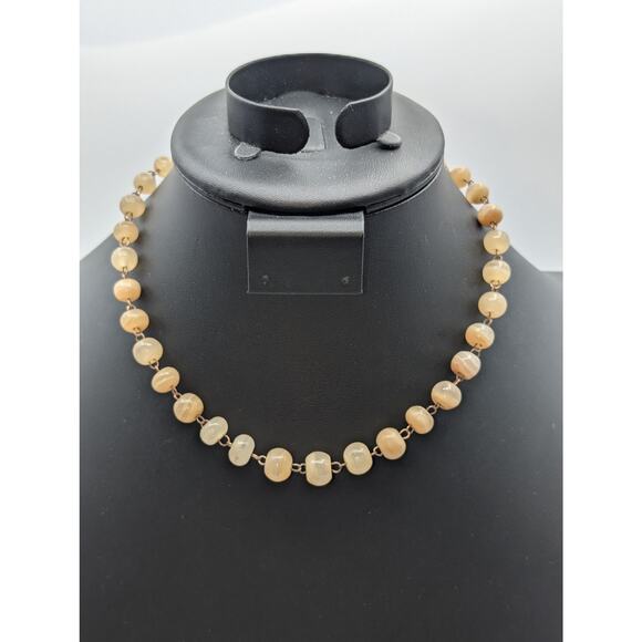 Vintage Mid-Century Cream Banded Agate & Gold Tone Wire Chain Collar Necklace - Picture 7 of 7